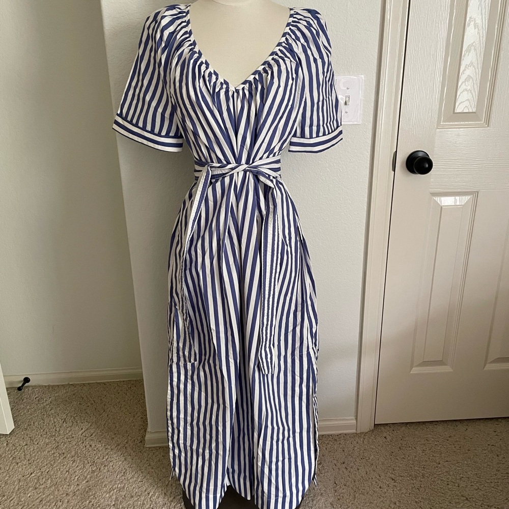 Lady captain Navy and White Striped Midi Dress